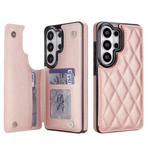 For Samsung Galaxy S26 Ultra Case Leather Wallet with Card Holder, RFID Blocking PU Leather Flip Cover Kickstand Magnetic Closure Shockproof Heavy Duty Protective Case,Purple/Pink/Brown