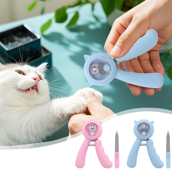 Cortaúñas para mascotas gatos | Tijeras pequeñas para uñas de animales con orificio redondo | Protector de seguridad | Hojas de acero inoxidable de precisión | Incluye lima de uñas | Azul o rosa