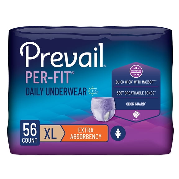 Prevail Per-Fit Daily Underwear for Women, Incontinence, Disposable, Extra Absorbency, XL, 56 Ct