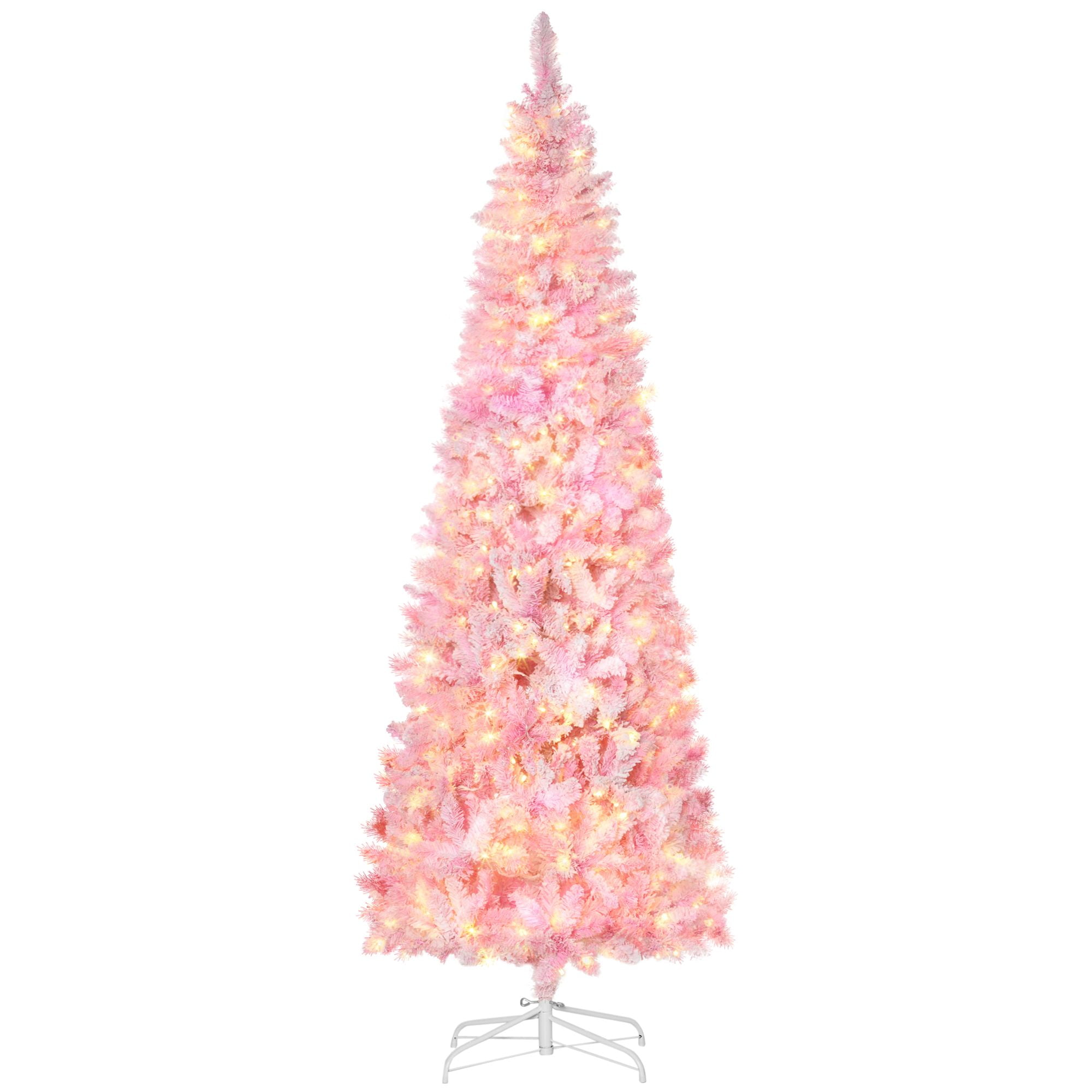 7.5 ft Pre-Lit Artificial Christmas Tree with 350 Warm White LED Lights and 700 Tips, Pencil Design for Small Spaces and Entryways