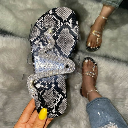 

HIBRO Women s Summer Transparent Flat Snake Sandals Slippers With Rhinestones