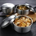 thumbnail image 2 of Xiao Hua stainless steel rice bowl with lid, not fragile. A circular metal bowl can keep rice or soup warm. Double layer stainless steel heat-resistant rice bowl, 600ml, 1 piece, silver, 2 of 4