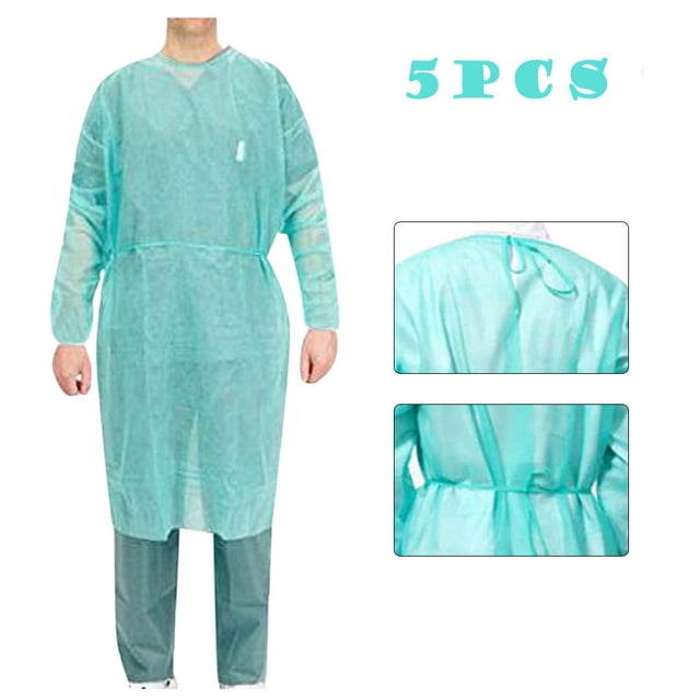 Xfvqtps 5 Pack Isolation Gowns Disposable with Elastic Cuff Back Strap One Size Fits All Green