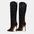 thumbnail image 6 of FSJ Women Western Pointed Closed Toe Knee High Boots Stiletto High Heel Wide Calf Pull On Long Boots Embroidery Retro Date Shoes Size 6 Navy, 6 of 6