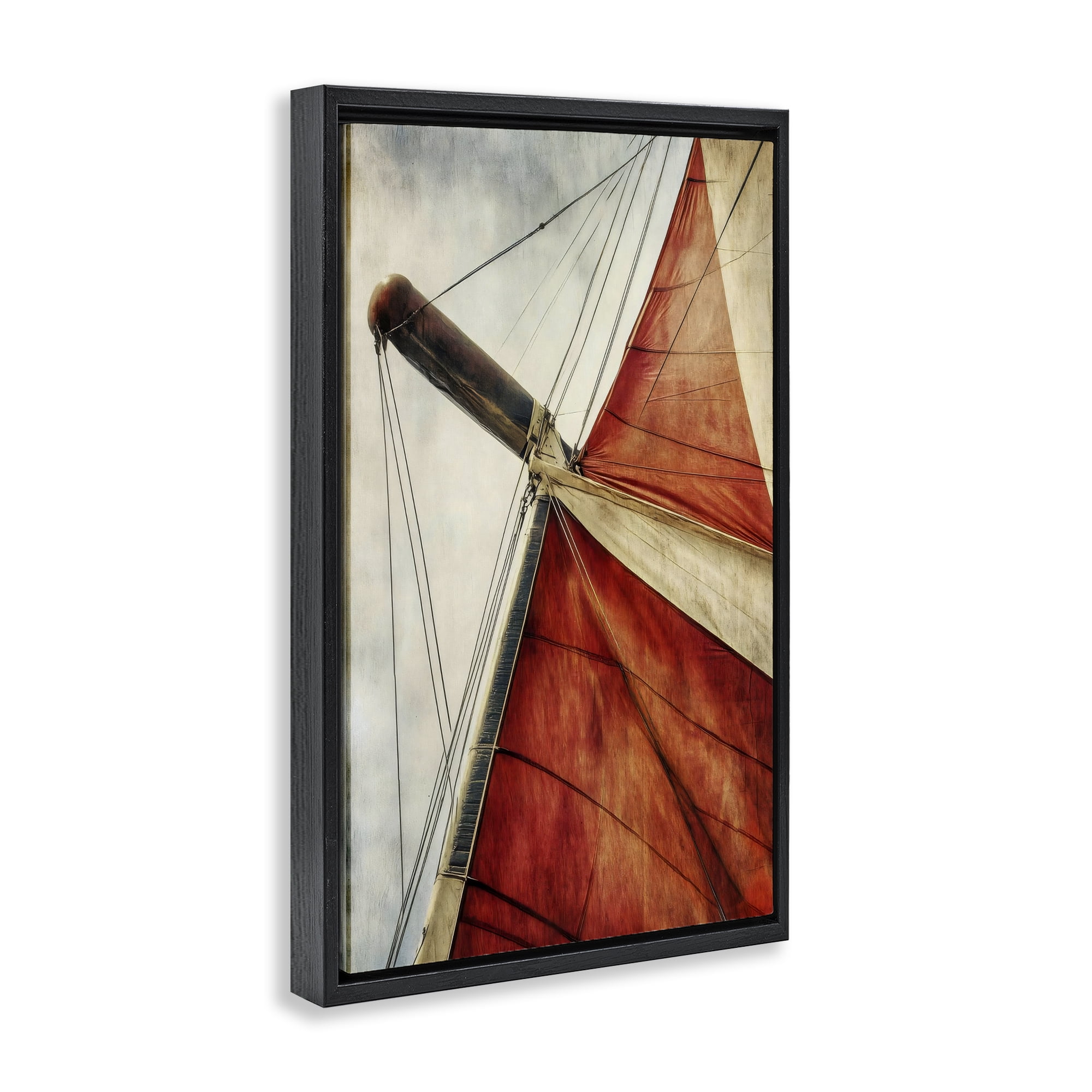 Stupell Industries Red Sail at Sea Black Framed Floater Canvas Wall Art, design by Creative Studio