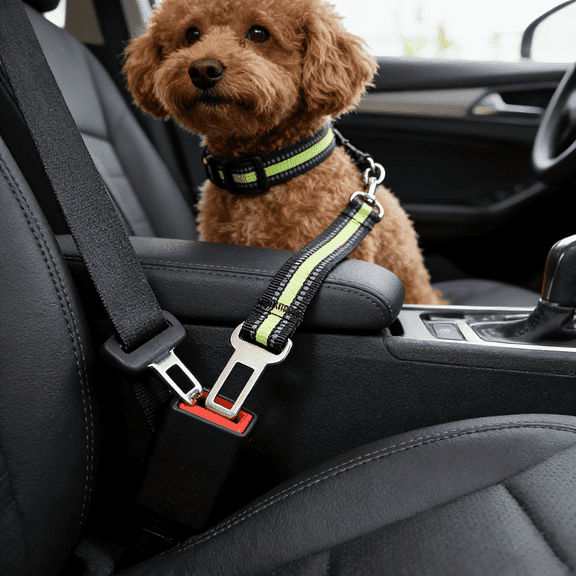 Heavy-Duty Adjustable Pet Safety Car Harness, airbag friendly design for sedan, SUV, MPV, collar-free, washable for pet car travel restraint