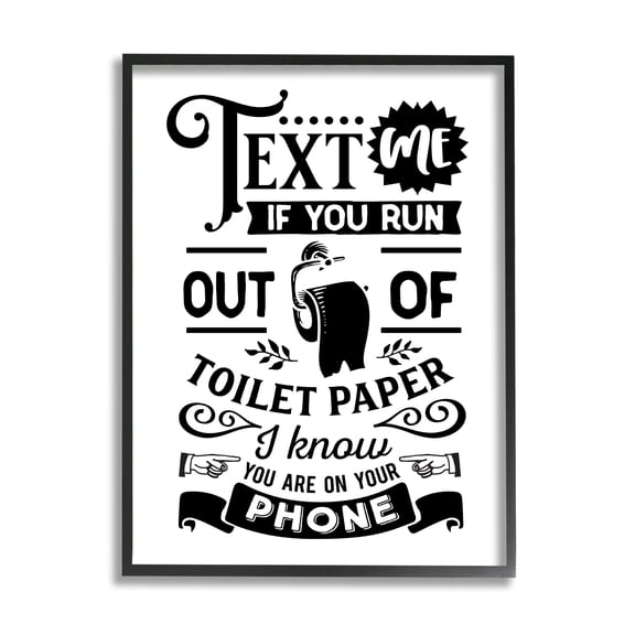 Stupell Industries Text For Toilet Paper Vintage Text Bathroom Sign Graphic Art Black Framed Art Print Wall Art, Design by Lettered and Lined