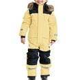 thumbnail image 2 of FAOWME Big Boys Girls Hooded Jumpsuits With Pocket Long Sleeve Color Block Zipper Thickened Warm Soft Romper For Outdoor Activities Yellow 4-5 Years, 2 of 8