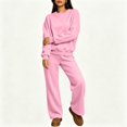 thumbnail image 6 of Szluipve 2 Piece Sets for Women 2 Piece Loungewear Set, Crew Neck Oversized Sweatshirt & High Waist Wide Leg Pants, Solid Color Fleece Casual Matching Tracksuit Pink L, 6 of 6