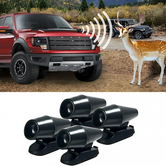 GJX 4 Pack Deer Warning Whistle for Car, Deer Warning Unit Animal Whistle with Extra Tapes, Car Forest Driving Deer Warning Alarm Animal Alert, Save Deer Whistles Repellent Devices (4 Black)