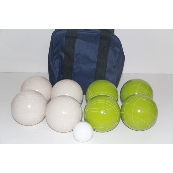Italian/American Made, 110mm EPCO Bocce Set - Rustic Green/White Balls and Blue/Black Bag