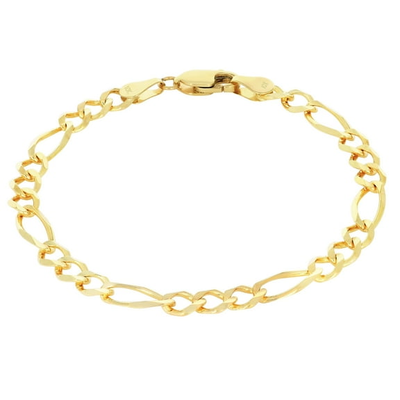 Nuragold 10k Real Yellow Gold Solid Figaro Link 5.5mm Chain Bracelet (7"-9") Italian Jewelry for Men & Women
