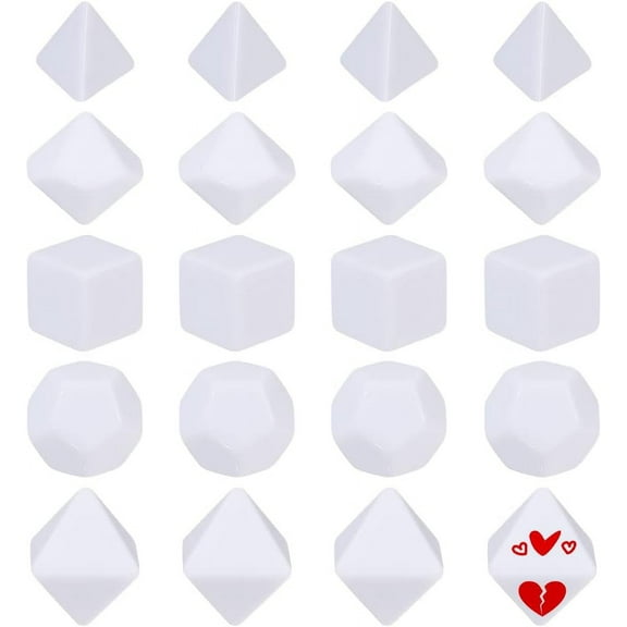20Pcs 5 Style White Blank Dice D4 D6 D8 D10 D12 Acrylic Dice No Hole Beads with Storage Box for Dice DIY Making Party Favor Material Acrylic
