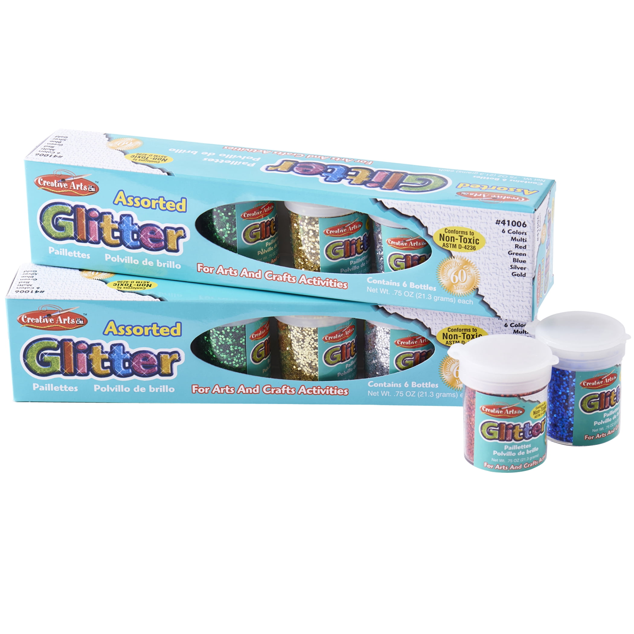 Charles Leonard Creative Arts Glitter, Assorted Colors, .75 oz. Shakers, 12 Per Pack, 2 Packs