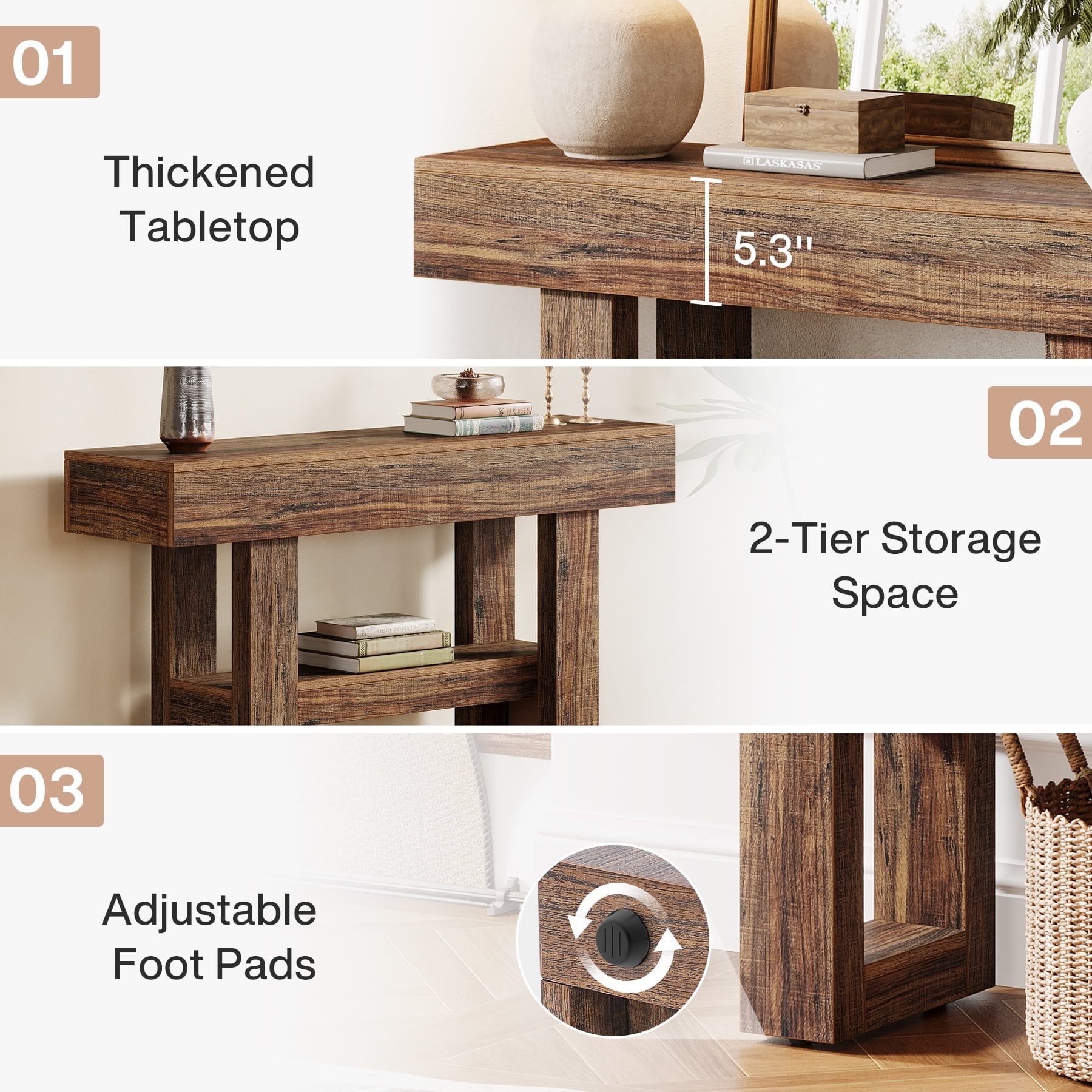 Tribesigns 41.34-Inch Farmhouse Console Table, 2-Tier Narrow Sofa Table Behind the Couch, Entryway Furniture with Storage Shelves for Living Room, Hallway, Foyer, Rustic Brown