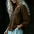 thumbnail image 6 of LEKWK Loose Linen Tops for Women Puff Sleeve V-Neck Button Down Shirt Boho Tops Tunic Tops Solid Pleated Soft Fall Beach Outfits, 6 of 7