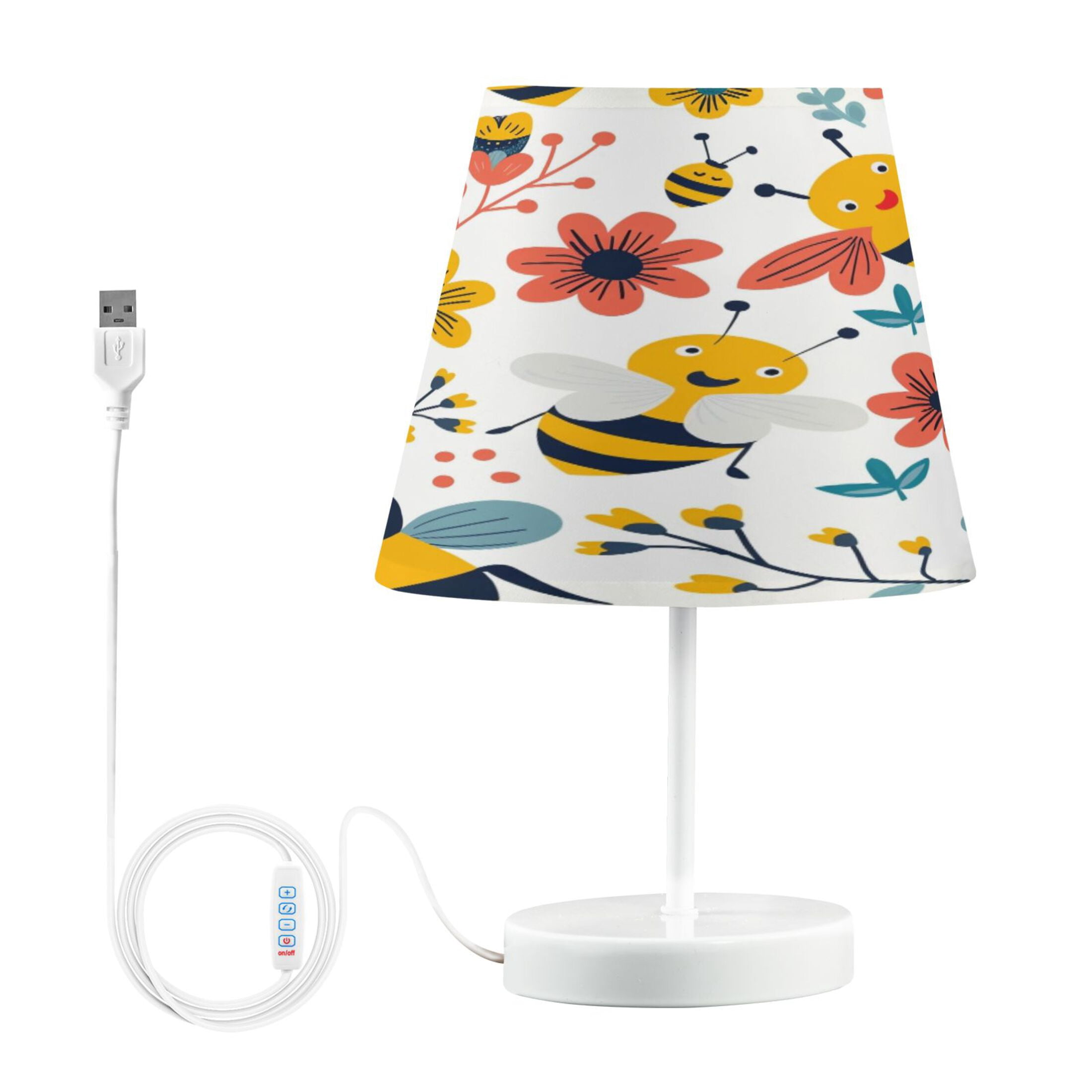 Cartoon Bee with Plants Desk Lamp LED Table Nightstand Lamps with 3 Color Temperatures for Home Bedroom Living Room Decor 8x12