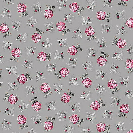 Promise Me Rosebuds Gray Flowers Cotton Fabric Benartex BTY