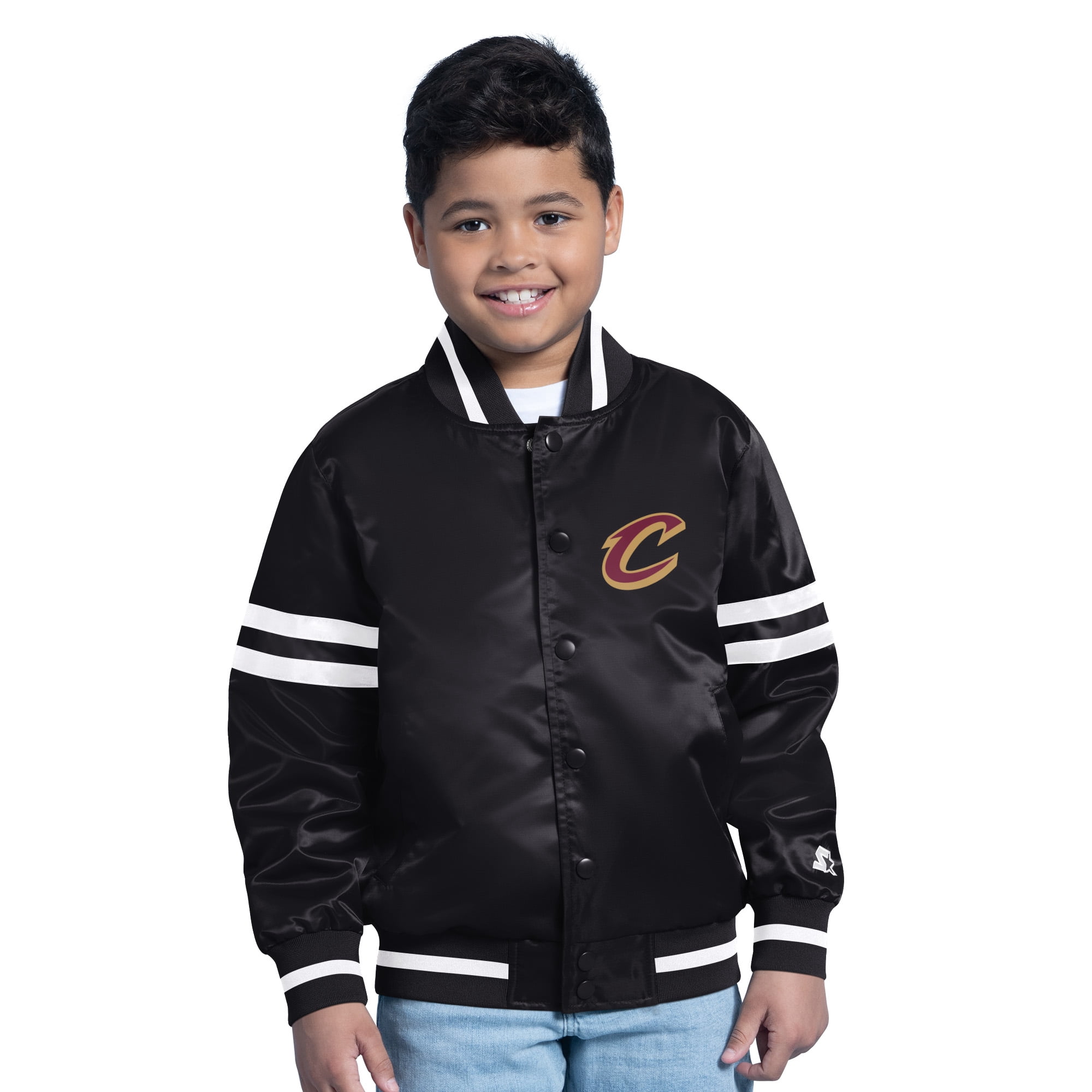 Youth Starter Black Cleveland Cavaliers Satin Full-Snap Varsity Jacket