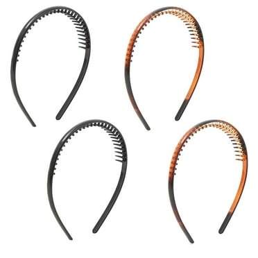 4 Pack Plastic Headbands with Teeth Comb, Hair Accessories for Women, Brown & Black