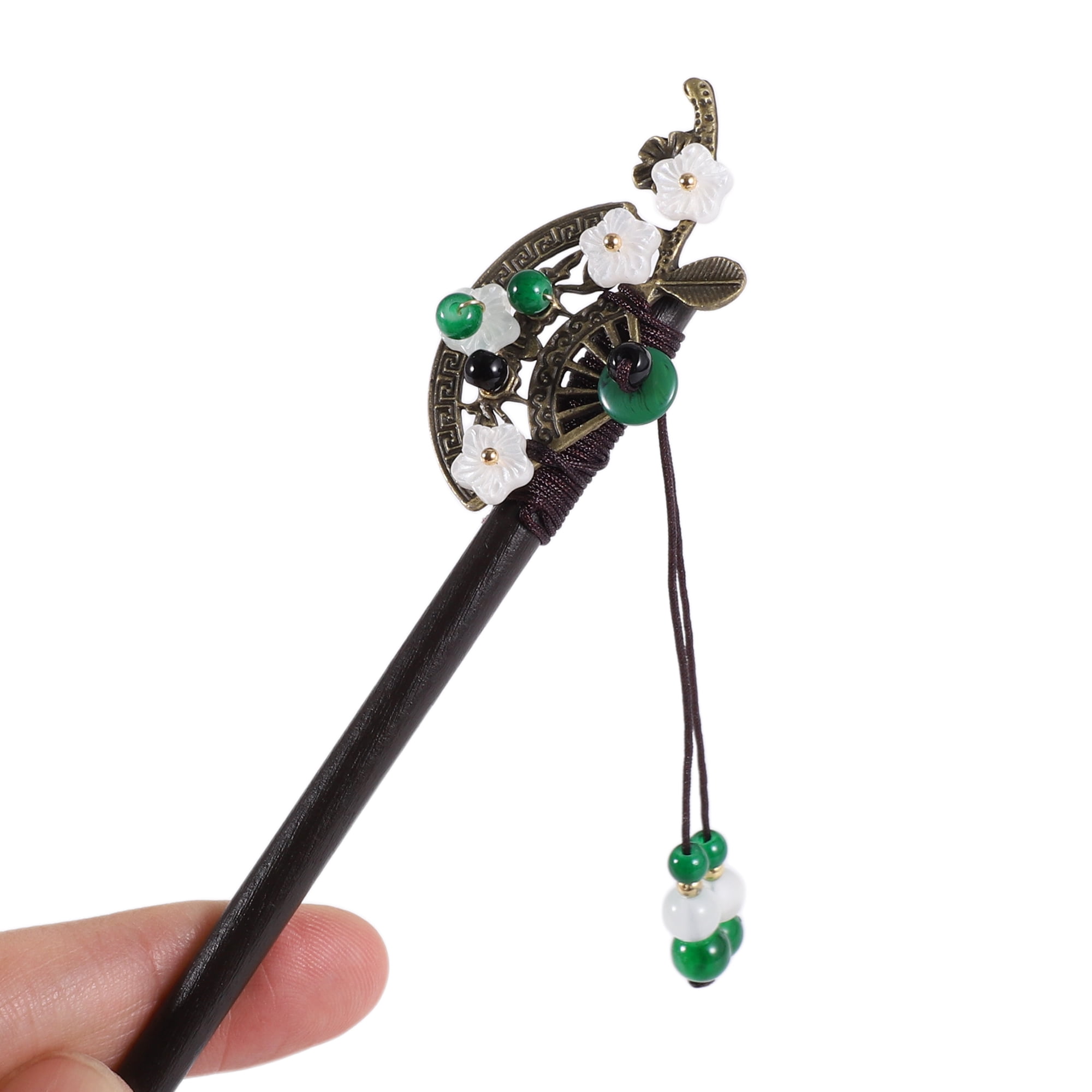 Unique Bargains Hair Stick Pin for Women 1Pc Black, Green [Flower Fan]