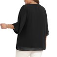 thumbnail image 4 of DARING DIVA Women's Plus Chiffon Pleated Front 3/4 Sleeve Top 2X Black, 4 of 6