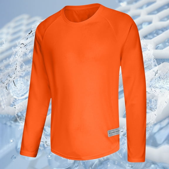 Royisotas Mens Shirts Long Sleeve Lightweight Running Tops Gym Orange Winter Solid Crewneck T Shirts for Men Workout