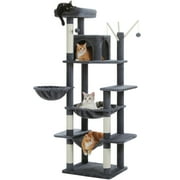 PAWZ Road 69 Cat Tree for Indoor Cats Multi-Level Cat Condo with Large Hammock Perch and 5 Scratching Posts, Dark Gray