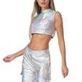 thumbnail image 5 of LEWKW Womens Metallic 2 Piece Outfits Sleeveless Mock Neck Crop Top And Shiny Cargo Pants Matching Sets Holographic Festival Party Clubwear, 5 of 5
