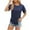 A02259-Navy, variant on CALAFEBILA Plus Size Women Shirts Button Up Womens Blouses,Ladies Fashion Solid Color Blouse Summer Short Sleeve Crew Neck Asymmetrical Hem Ladies Tops
