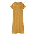 thumbnail image 4 of Summer Dresses, Linen V Neck Short Sleeve Maxi Dress Elegant Loose Cocktail Wedding Guest Plus Size Beach Casual Long Sundress Sweater Easter Dresses For Women Gothic Dress (L, Earthy Yellow) ZMTing, 4 of 5