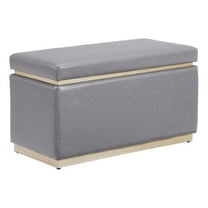 Linon Hawn Rectangle Storage Ottoman Natural Wood Trim in Grey Faux Leather