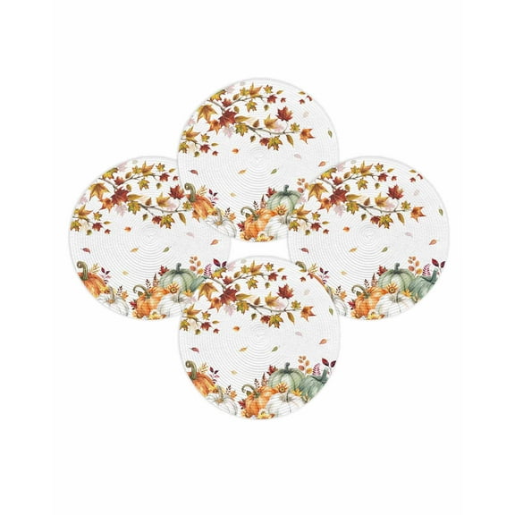 Fall Round Placemats Set of 4 Harvest Pumpkin Place Mats Thanksgiving Woven Placemat Sunflower Autumn Maple Leaf Circle Braided Table Mat for Kitchen Dining Table Autumn Party Home Decor 15 Inch