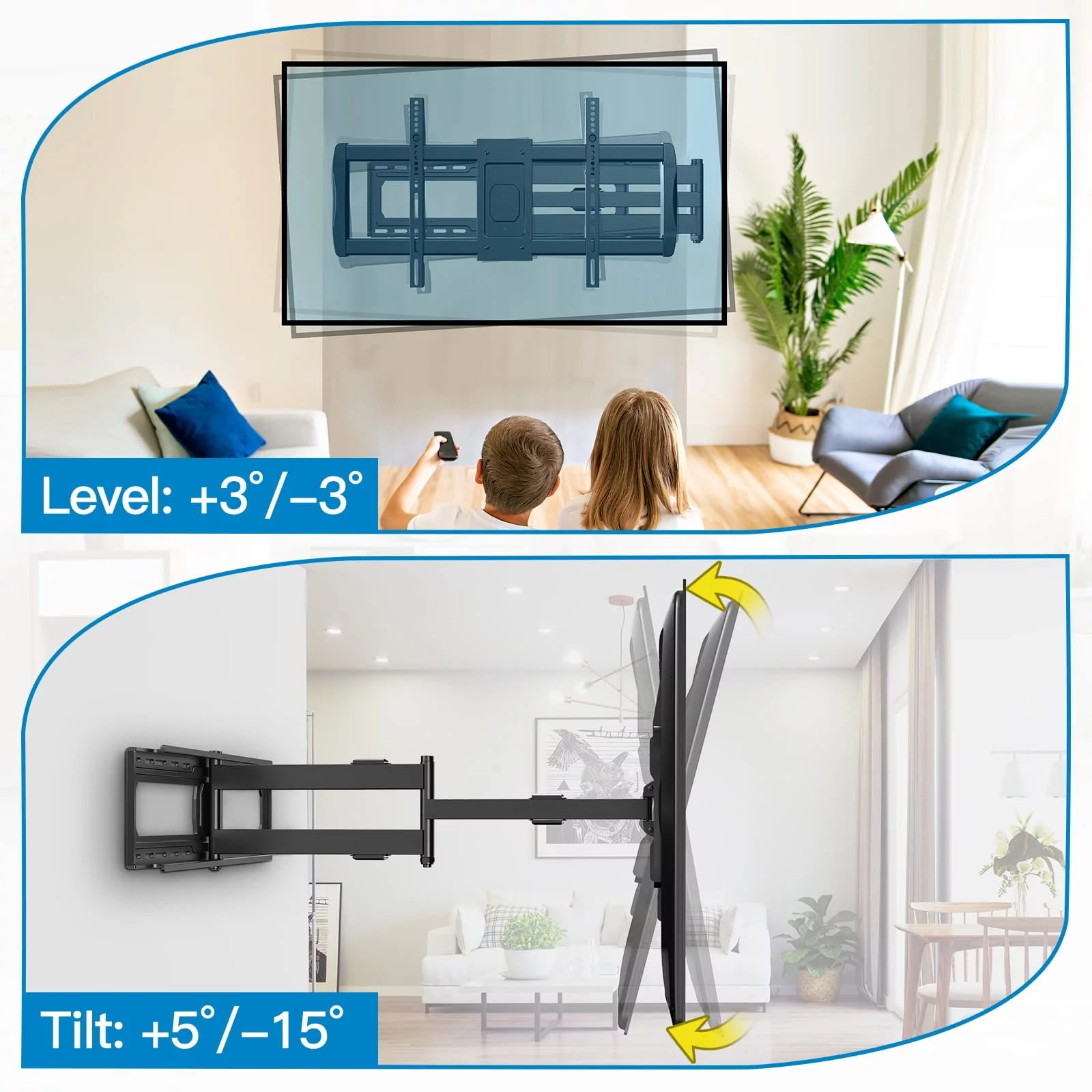 MountFTV Full Motion Long Arm TV Wall Mount for 42"-90" TVs,with 42.72 inch Long Arm Extension,up to 150 lbs,Corner Articulating TV Mount Bracket,Max 800x400mm,Swivel and Tilt