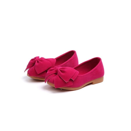 

SIMANLAN Kids Princess Shoe Slip On Flats Comfort Dress Shoes Girls Lightweight Ballet Flat Children Bowknot Rose Red 7C