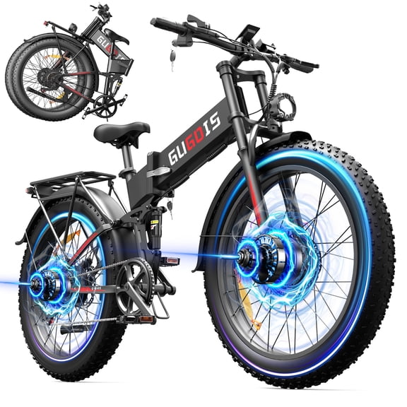 GugoIs 3000W Peak Dual Motor Electric Bike for Adults, 26" Fat Tire Electric Mountain Bike, 48V 23Ah Battery Folding Ebike, Aluminum Alloy, Hydraulic Disc Brakes, off-road, UL2849