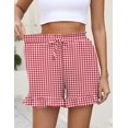 thumbnail image 3 of Shorts à Carreaux Rouges pour Femmes Grande Taille Été 2025 Décontracté Mignon Shorts à Volants Confortables Taille Élastique avec Cordon de Serrage Poches, 3 of 5