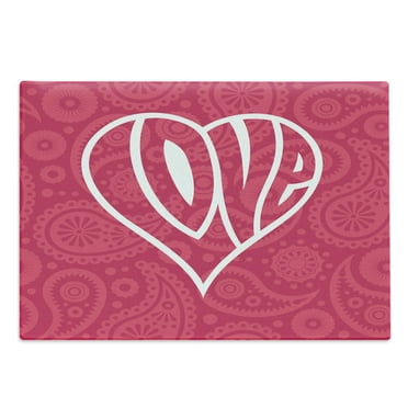 Groovy Cutting Board, Big Heart with Background Retro Romance Will Change the World Illustration, Decorative Tempered Glass Cutting and Serving Board, Large Size, Pink White, by Ambesonne
