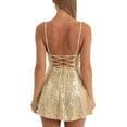 thumbnail image 4 of Fartey Womens Sequin Mini Dres Spaghetti Strap Backless Ruche High Waist Short Dresses Slim Fit Sleeveless Crew Neck Bodycon Dress Cocktail Party Club Dresses Gold S-XL, 4 of 4