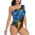 thumbnail image 3 of Sikiie Mountain Blue Flowers Vase Print Women One Piece Swimsuits Tummy Control One Shoulder Bathing Suits Ruffle Swimwear, From S to XXL-XX-Large, 3 of 6