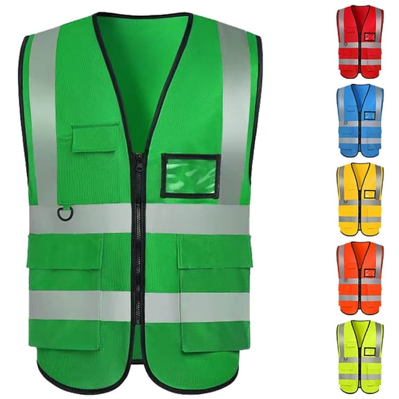 purcolt Womens High Visibility Reflective Safety Vest V Neck Zipper Workwear Waistcoat with with ID Pocket Mint Green Free Size
