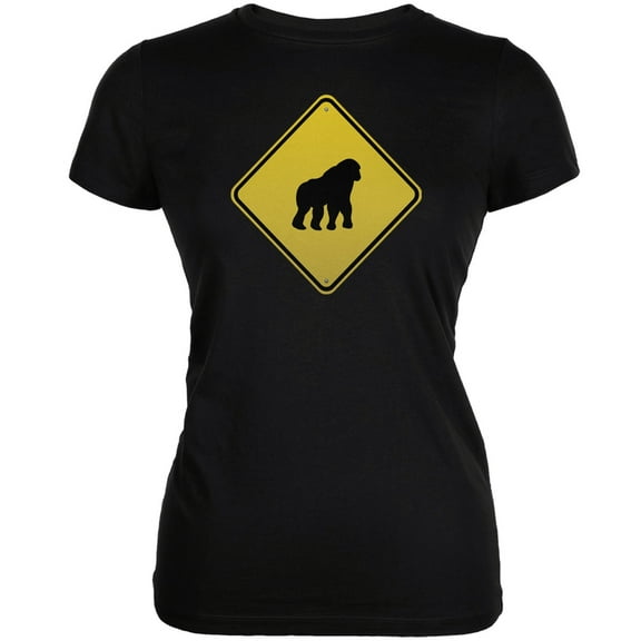 Gorilla Crossing Sign Black Juniors Soft T-Shirt - Large