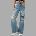 thumbnail image 6 of YAYUBA Women Jeans Mid-Low Waist High Stretch Loose Tummy Control Hip Hop Boyfriend Denim Pants with Pockets,Blue,XXXL, 6 of 9