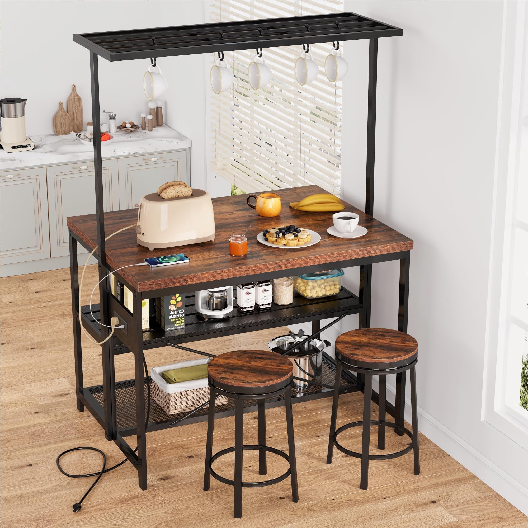 47'' Large Kitchen Island with Power Outlet, Island Table for Kitchen - Versatile, Durable, Space-Savin
