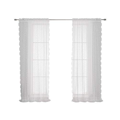 Quality Home Closeout Sheer Lace Curtains WHITE 58" W x 84" L (Set