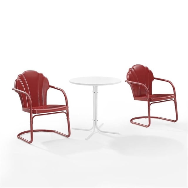 Crosley Furniture Ensemble Bistro d'Extérieur en Métal Tulipe 3 Pcs, Rouge Vif