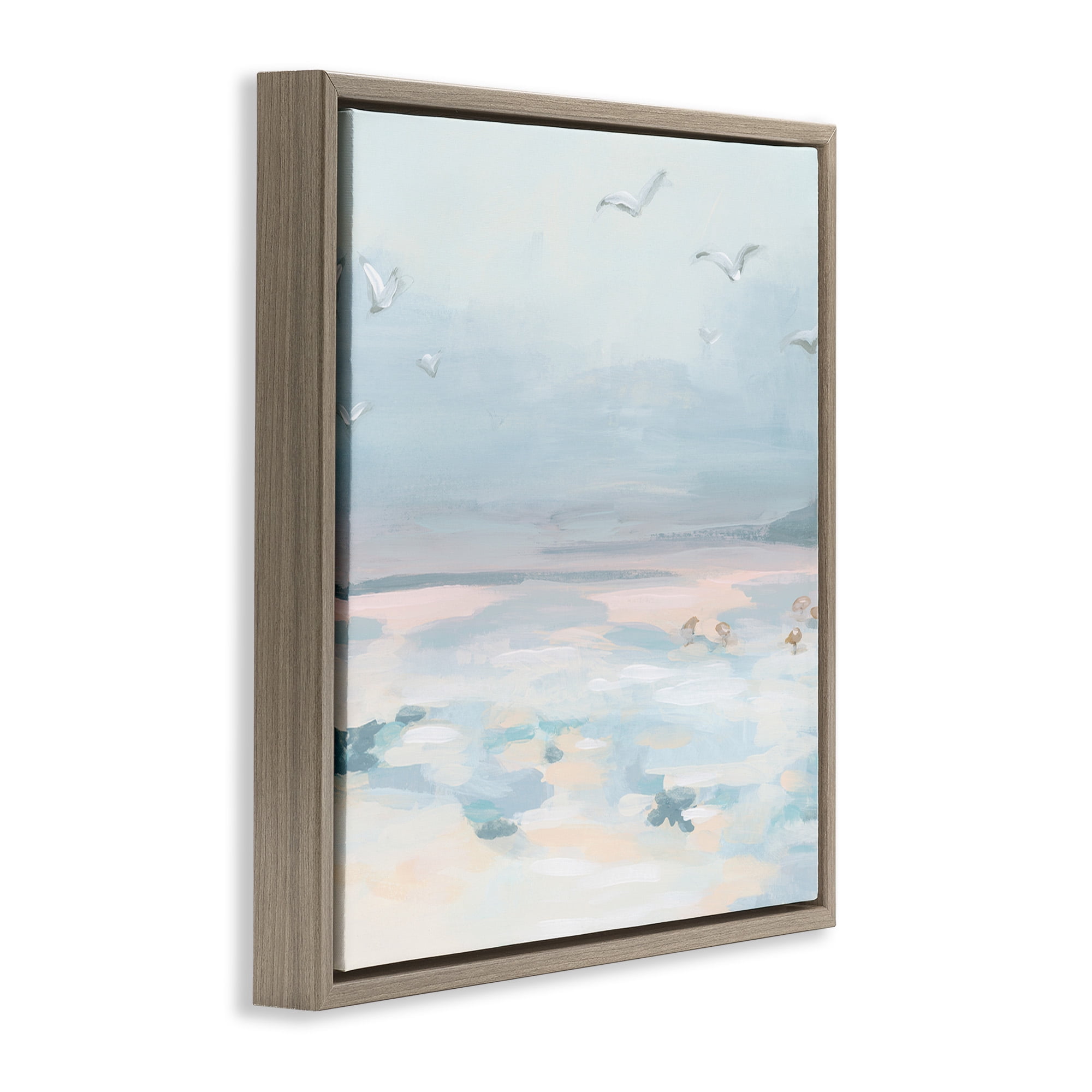 Stupell Industries Pastel Coastal Landscape Animals & Insects Painting Brown Floater Framed Canvas Art Print Wall Art, 18 x 18