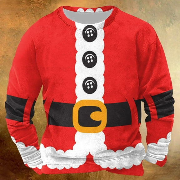 EchfiProm Mens Red Sweatshirts Crewneck Christmas Funny Print Graphic No Hood Xmas Holiday Shirts for Men M