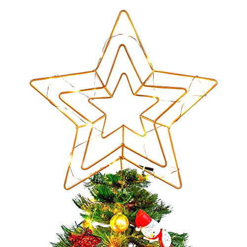 MAOYUE Christmas Tree Topper Rattan Lighted Tree Topper Battery Operated Rustic Star Tree Topper Built-in 10 LED Lights for Christmas Tree Decorations
