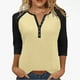 thumbnail image 3 of Sudadera con capucha extragrande,Camiseta raglán con cuello en V para mujer, manga 3/4, blusa informal de cuello redondo para estar en casa, sopatenor, 3 of 9
